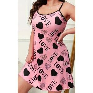Women's Nightdress Plus 3XL (18) Romantic Heart & Love Print Cami Sleepwear Pink